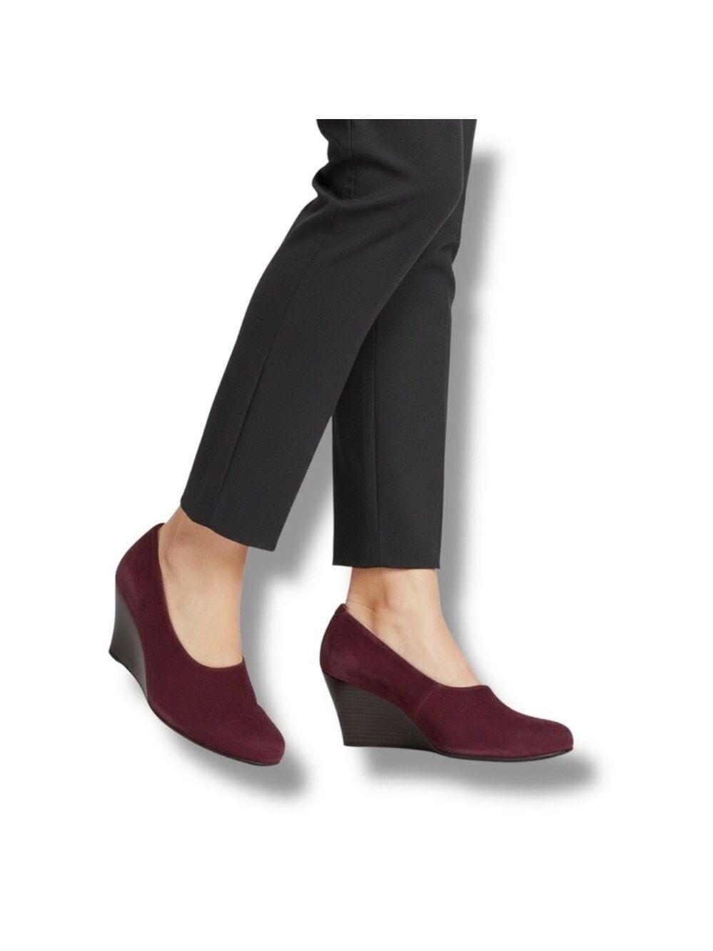 Eileen Fisher Burgundy Suede Wedge Loafers Women’s Size 5.5 Made in Italy